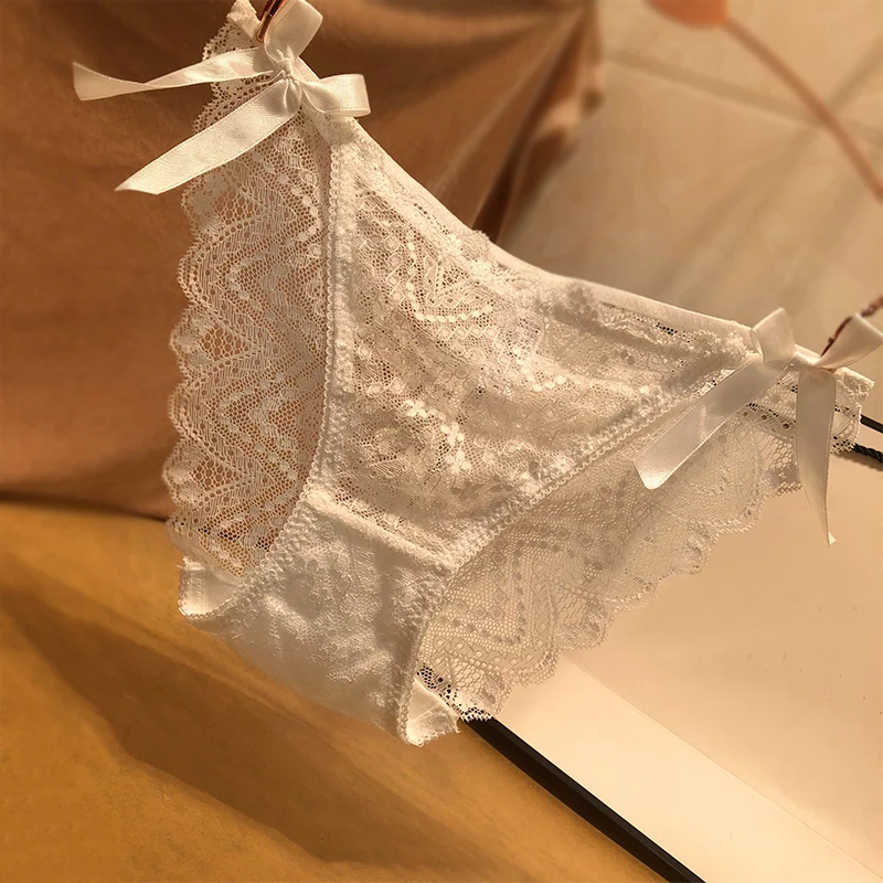 

3Pcs/Set European and American Sexy Lace Bow Low Waist Briefs Women Temptation Transparent See-through Mesh Women's Panties