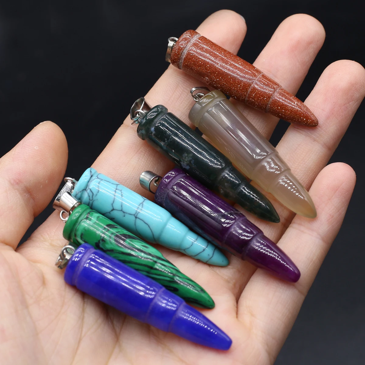 

4pc Natural Stone Pendants Bullet Shape Amethysts Onyx Quartz for Trendy Jewelry Making Diy Women Necklace Earring Gifts