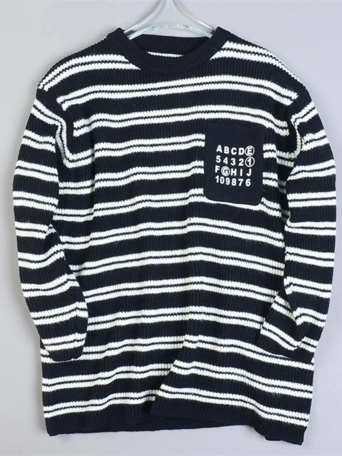 02 свободный женский вязаный свитер больших размеров в полоску с буквами L80476