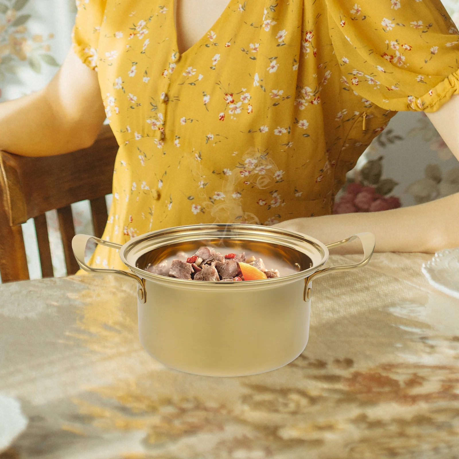 Фритюрница кастрюля золотая нержавеющая сталь маленькое горячее приготовление