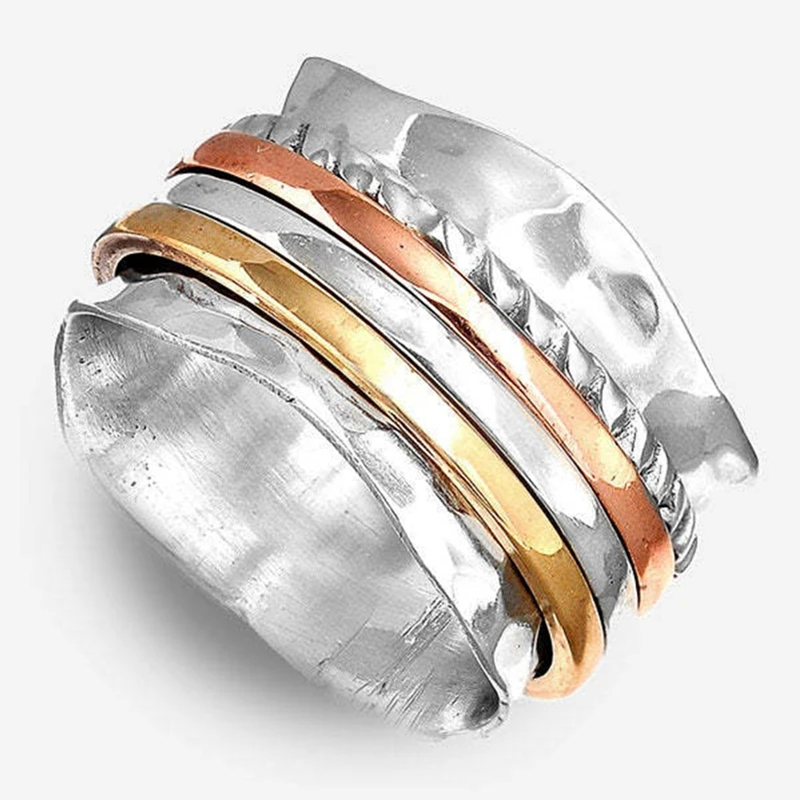 

New Decompression Ring Retro Simple Two-color Multi-layer Rotatable Ring Anxiety Rotating Ring Ladies Party Jewelry Gift