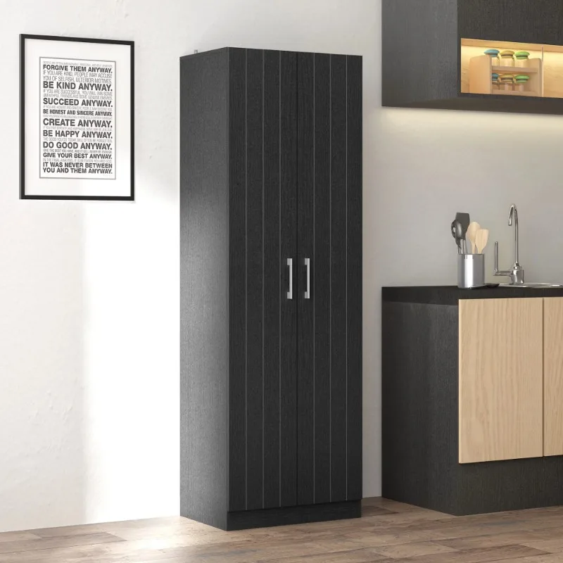 

Woven Paths Lancaster Wood Kitchen Pantry with 2 Doors and 4 Shelves, Black Oak