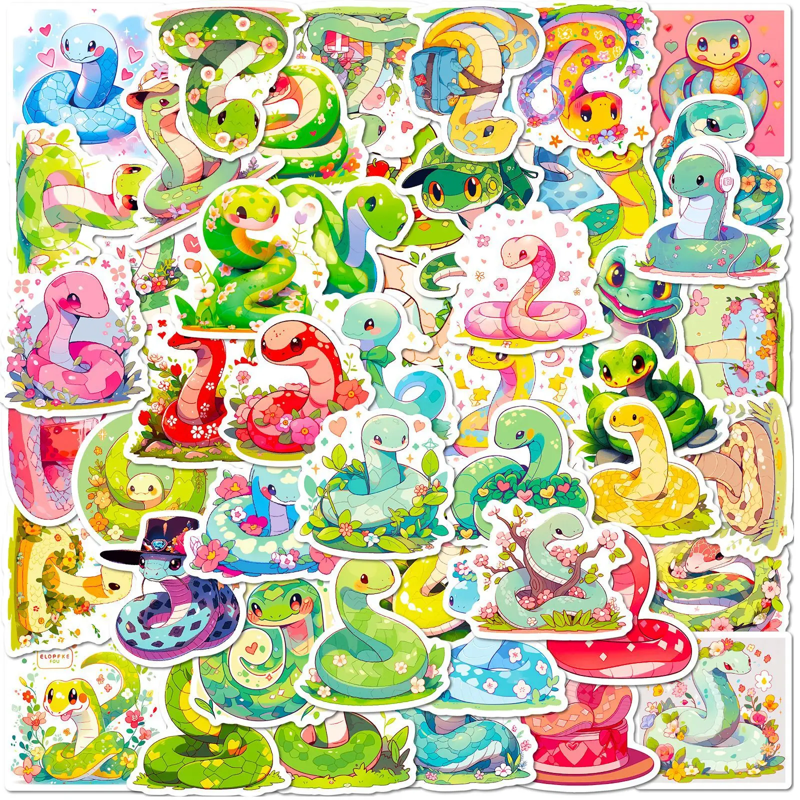 

10/30/50PCS Colorful Snake Animal Cartoon Sticker DIY Phone Laptop Luggage Skateboard Graffiti Decals Fun for Kid Toy