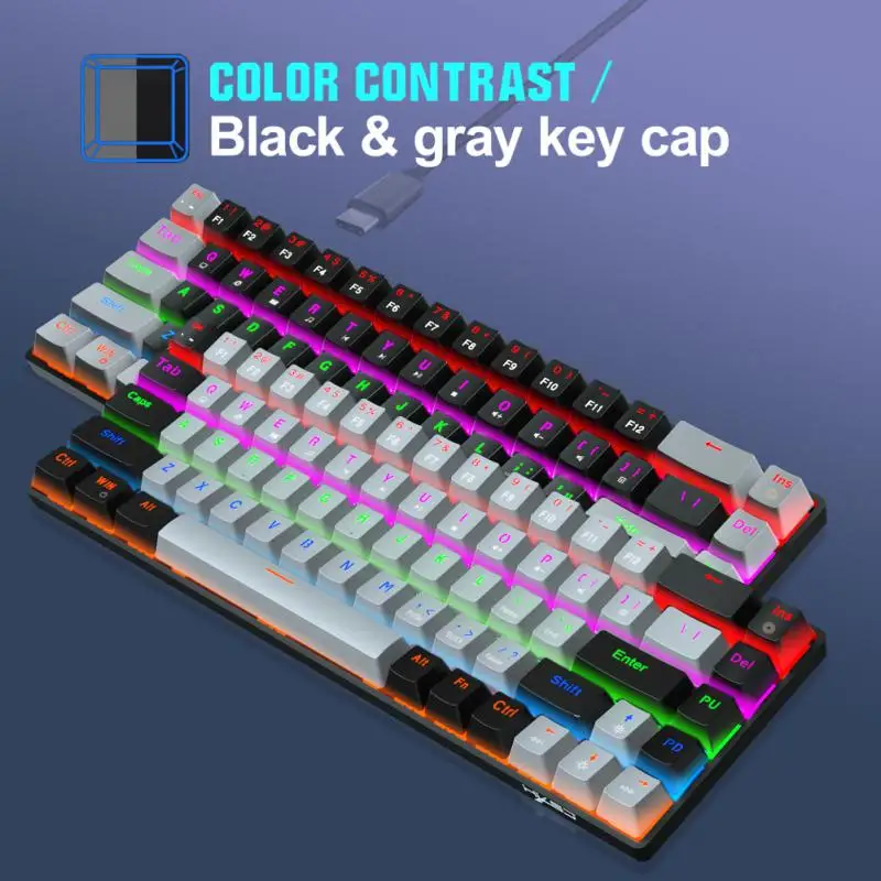 

Игровая механическая клавиатура, проводная клавиатура с красной и синей подсветкой, 68 клавиш, функция Anti-ghosting, RGB/ Mix LED, USB, для геймеров, ПК и н...