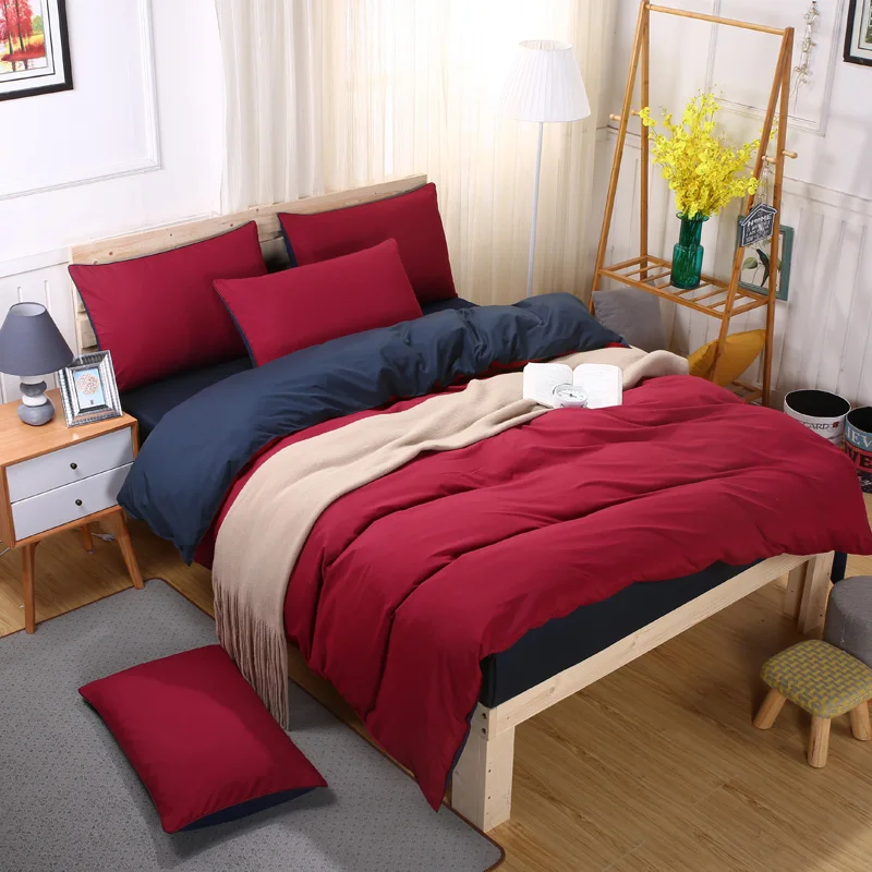 

Cotton Beddin Bed Linen Set Duvet Cover Fitted Double Wine Red Dark Blue Flat Sheets Bedding Sets Duvet Cover Pillowcase 3/4pcs