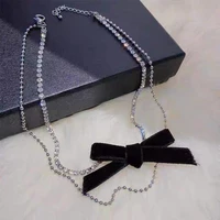 fashion wedding jewelry bow knot french romantic style clavicle chain vintage multi layer necklace for women beach chokers gift