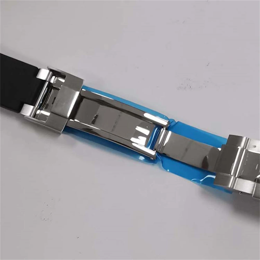 20mm Rubber Watchband For NH35 Movement Yacht Watch Case Silicone Strap Black Watch Band Bracelet with Single-Fold Buckle