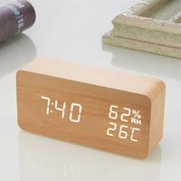 d2 alarm clock digital led wooden watch table voice control wood despertador snooze time temperature display desktop clocks gift