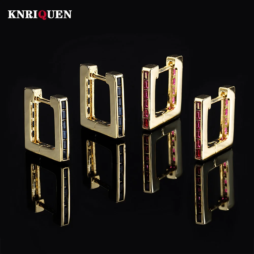 

2023 Vintage Ruby Sapphire Gold Color Clip Earrings for Women Gemstone Cocktail Party Fine Jewelry Anniversary Gift Accessories