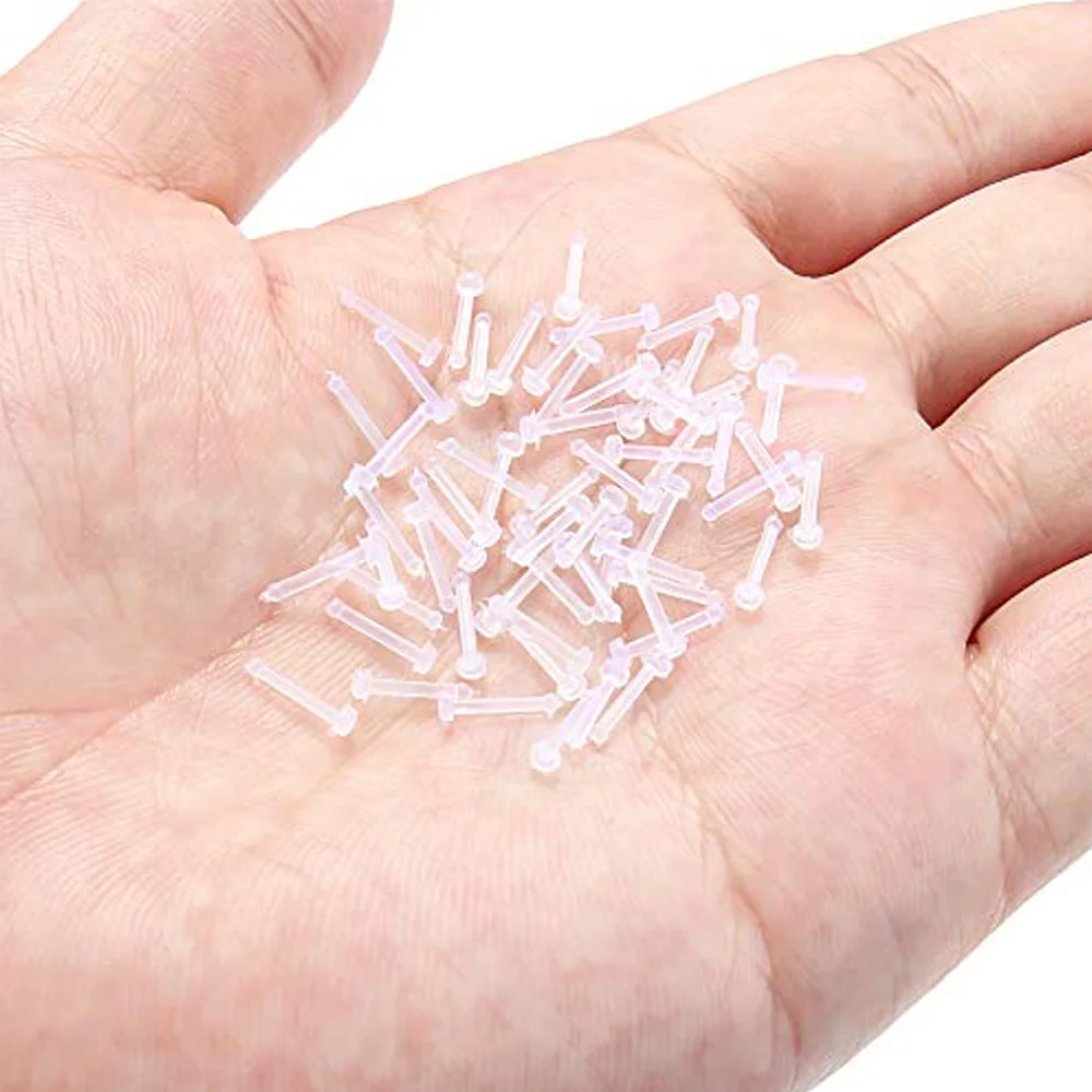 Кольцо для носа Bioflex с прозрачными фиксаторами 60 шт. шпильки пирсинга ювелирные