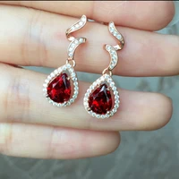 meibapj natural garnet gemstone water drop earrings real 925 silver red stone fine charm jewelry for women