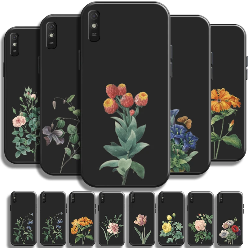 

Beautiful Simplicity Flowers For Xiaomi Redmi 9A 9AT Phone Case Silicone Cover Funda Carcasa Black Coque Liquid Silicon Soft