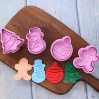 4pcs cookie stamp cutters biscuit molds form 3d plunger diy baking mould gingerbread xams new year party cake baking tools