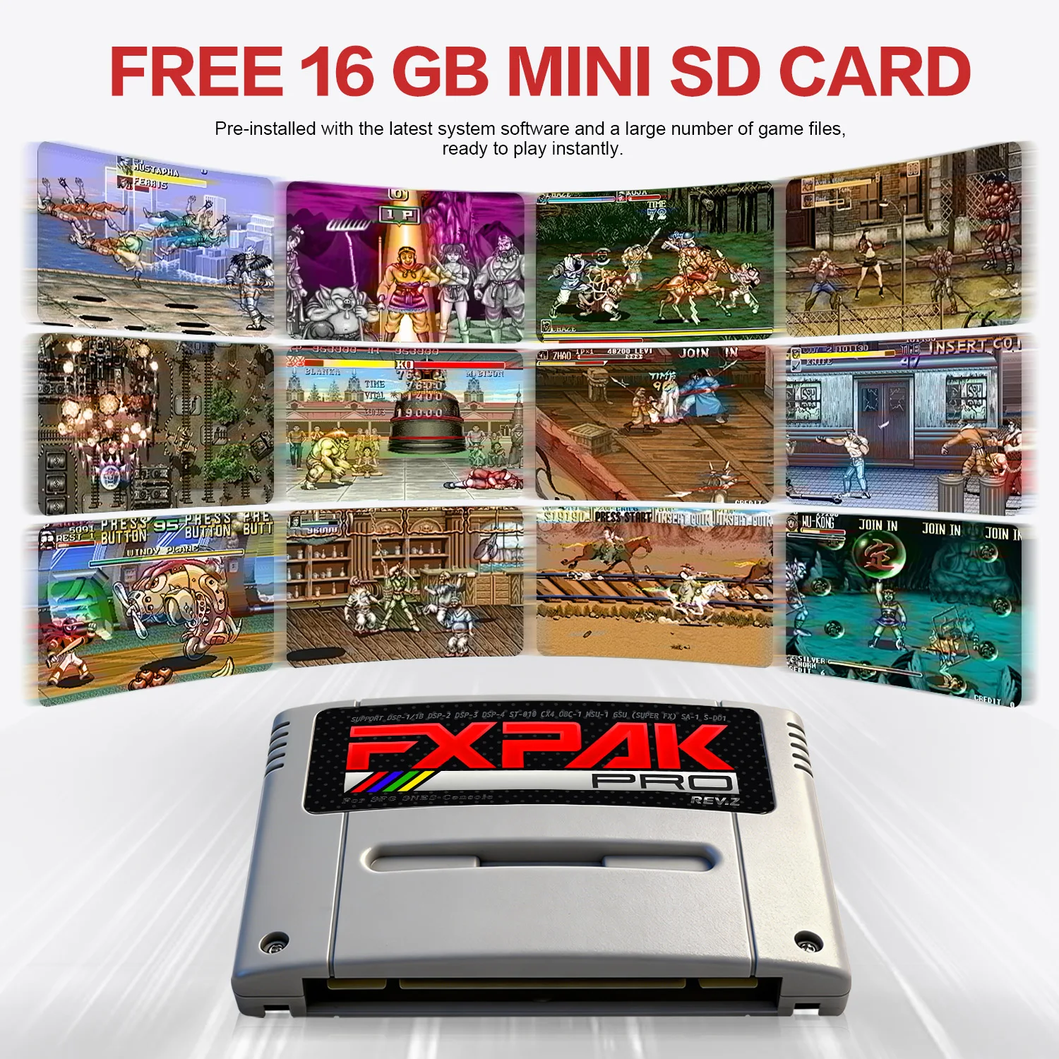 Фото Новый игровой картридж FXPAK Pro SD2 Rev.Z 2026 года: 5200 игр в 1 (SA1 RPG) с часами реального времени для 16-битных ретро-консолей SNES SFC №2