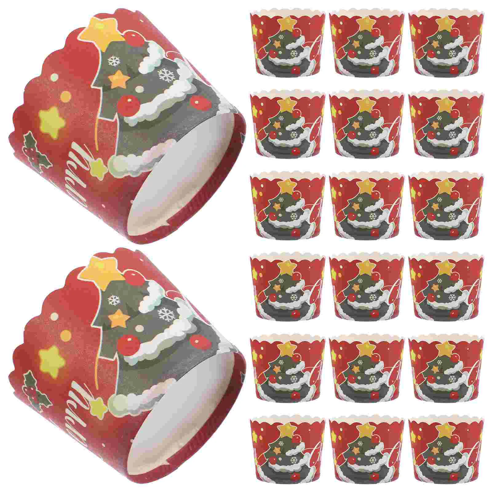 

50Pcs Christmas Cupcake Wrappers Muffin Wrappers Liners Baking Cups Holiday Festival Party Supplies