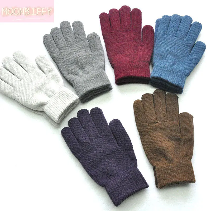 

Зимние вязаные шерстяные Оригинальные Осенние однотонные варежки с закрытыми пальцами, теплые мужские и женские перчатки, утепленные велосипедные перчатки