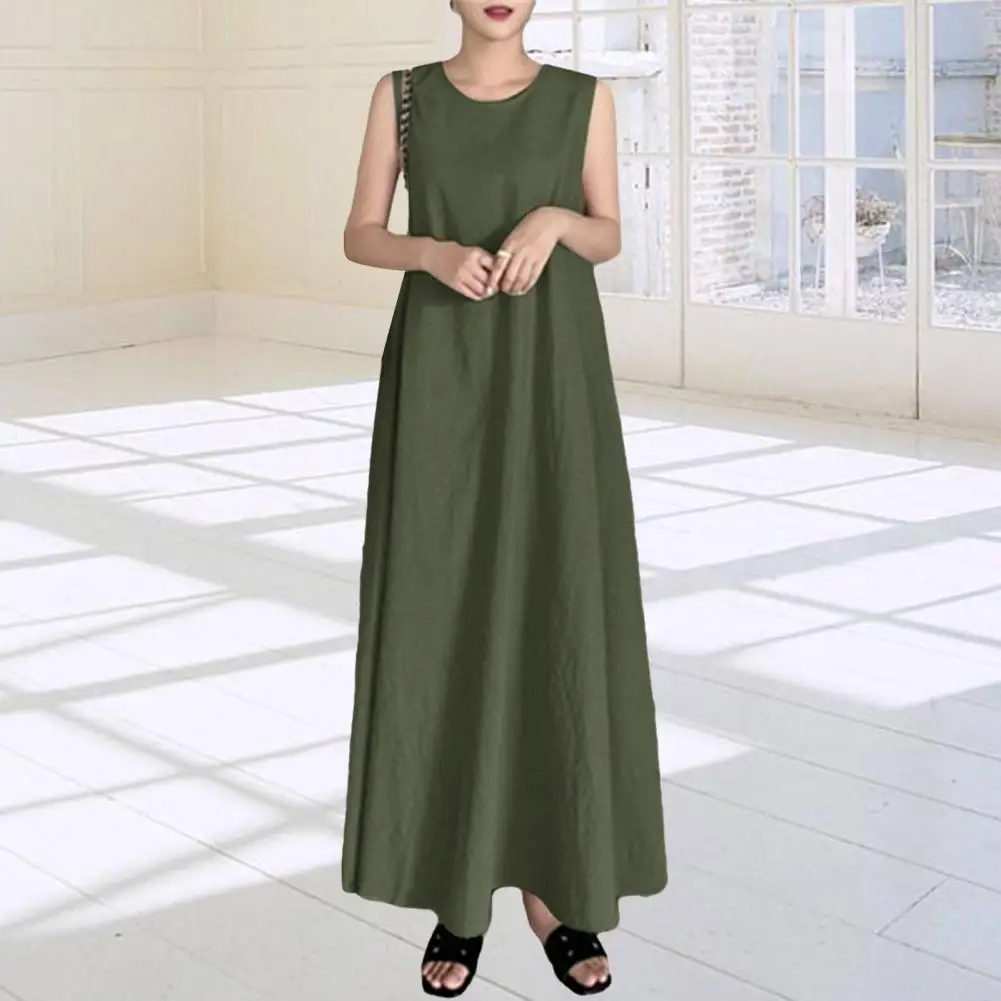 

Loose Women Dress Stylish Women's Sleeveless Maxi Dress V Neck Loose A-line Fit Breathable Fabric Ankle Length Solid Color Vest