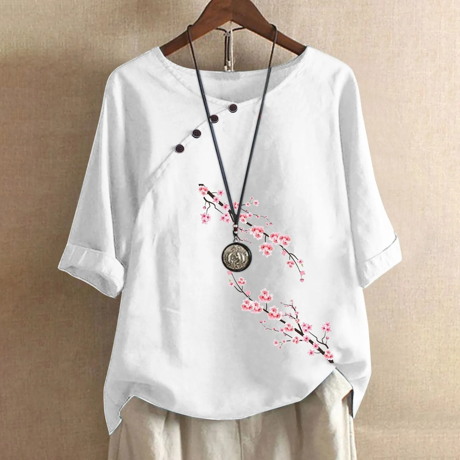 

Short Sleeve Shirts Ladies Cotton Line Graphic Tops Women Floral Print Blouse Summer Slash Neck Short Sleeve Camisas Y Blusas