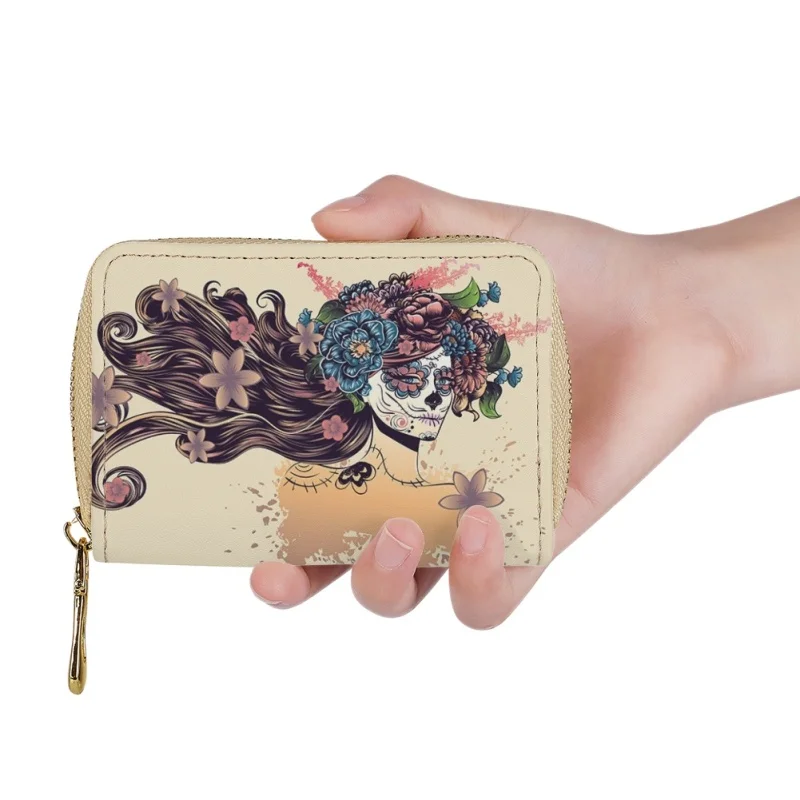 

Fashion Sugar Skull Print PU Leather Name Cards Credit Holder Wallet Business Card Package Case Lady Bag Paquete De Tarjetas