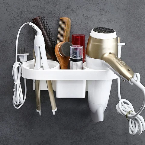 Многофункциональная Ванная комната держатель для фена органайзер для душа самоклеющаяся настенная пластиковая полка выпрямитель для шампуня