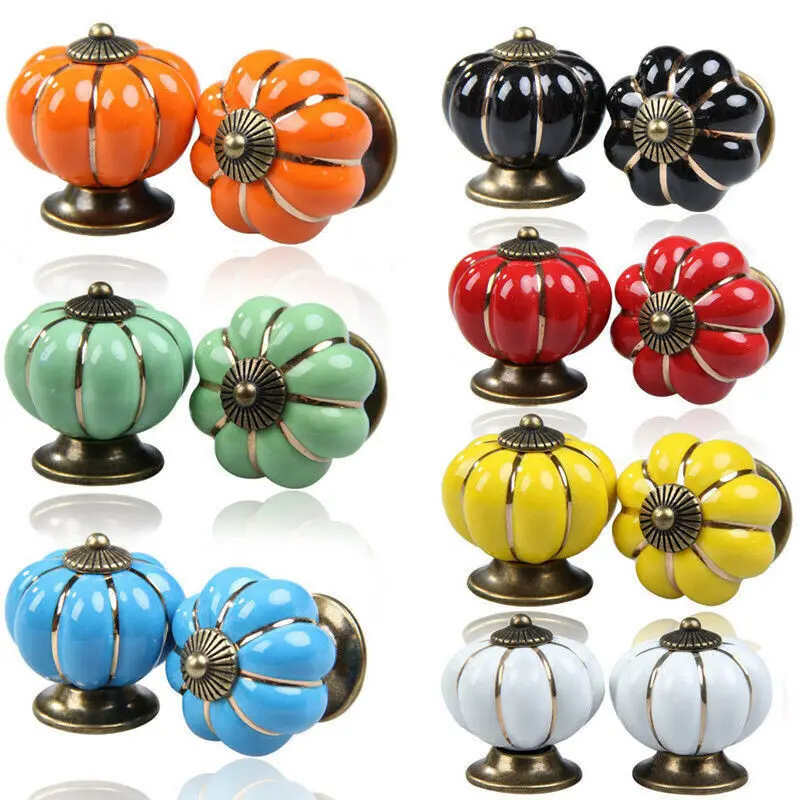 

New Chinese-style Ceramic Seven-color Pumpkin Cartoon Pastoral Modern Minimalist Cabinet Drawer Handle Dressers Knob for Dresser