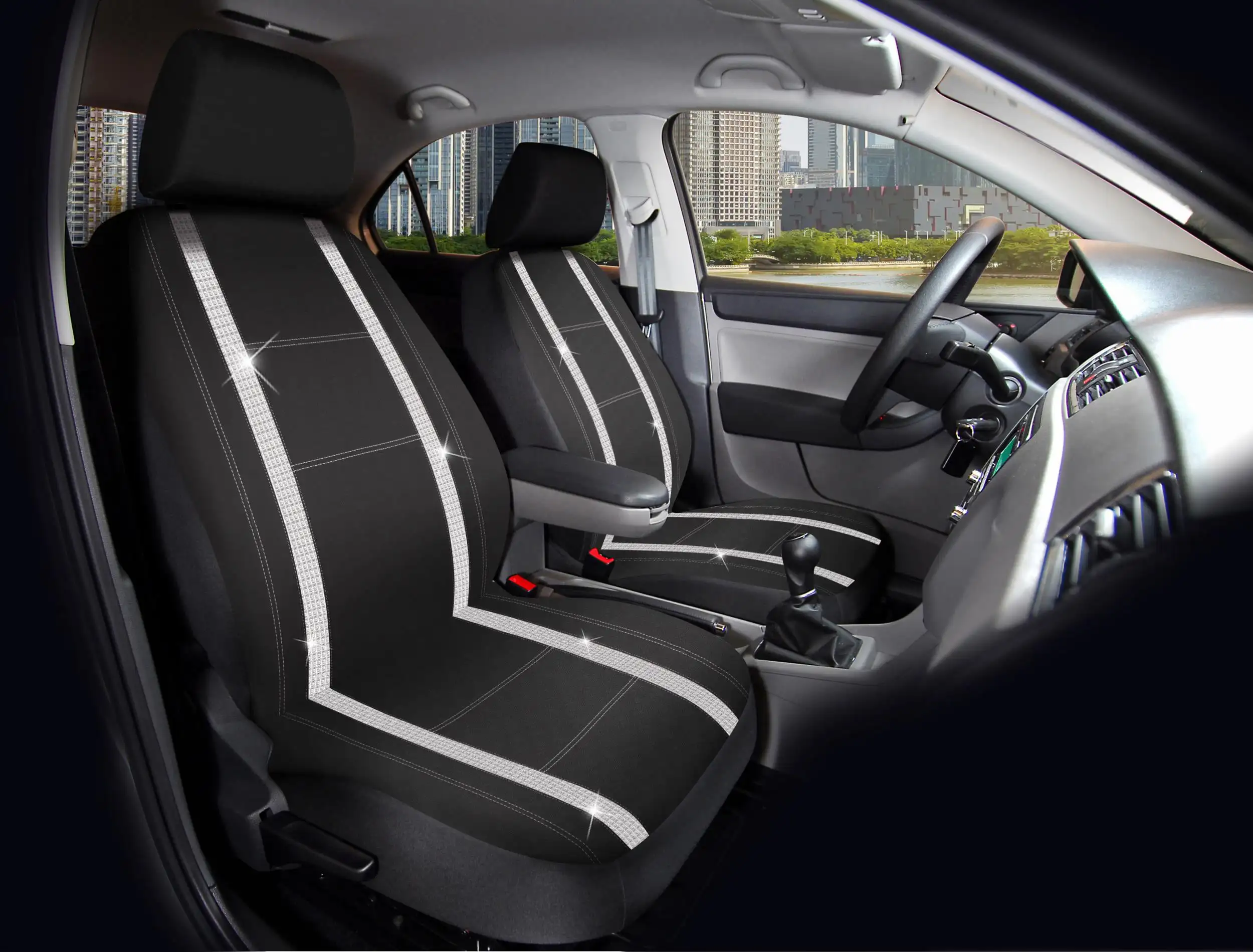 

2 Piece Checker Diamond Front Car Seat Cover Premium Leather Black, 2102SC035