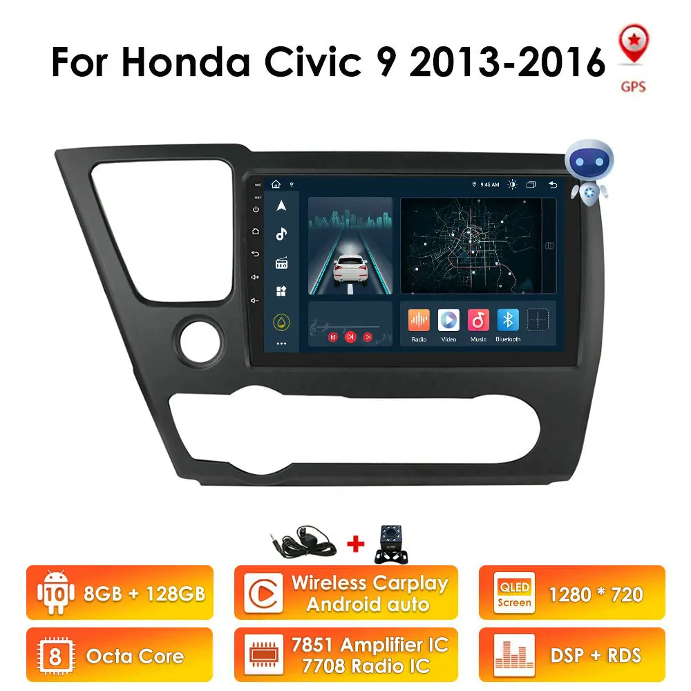 

Автомагнитола 2 Din, Android 10, мультимедийный видеоплеер для Honda Civic 9 2013-2016, GPS, DSP, CarPlay, DSP, TPMS