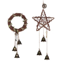 2 pieces witch bells protection door hangers round pentagram witch rattan wreath bells handmade witch bells wreath