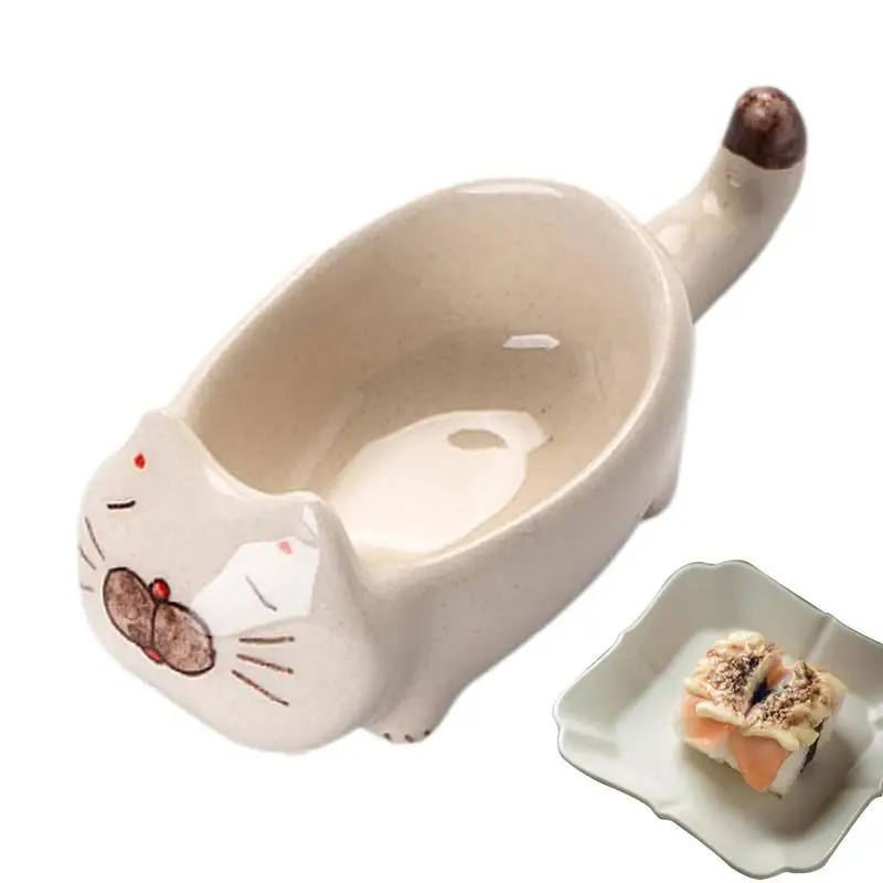 

Cute Cat Shape Dipping Bowls Soy Sauce Dish Ceramic Anti Slip Plate Multifunctional Vinegar Nuts Condiment Oil Cookware Gadgets