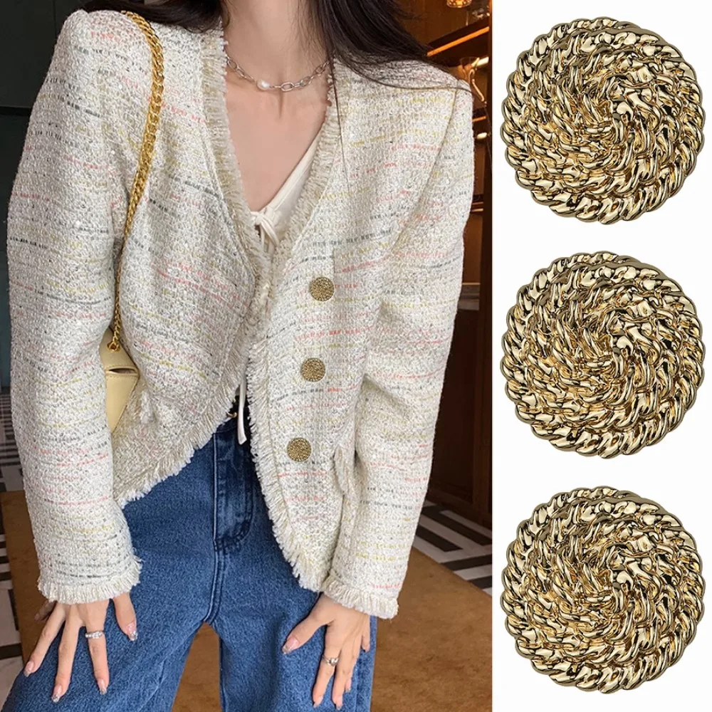 Винтажная металлическая пуговица со спиральной золотой цепочкой для рубашки и