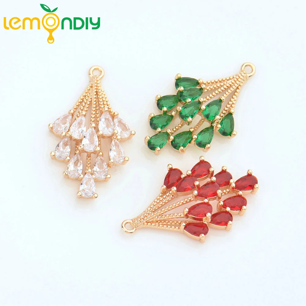 

(4668) 2PCS 17x28MM 24K Champagne Gold Color Brass with Zircon Firework Pendant High Quality DIY Jewelry Making Findings