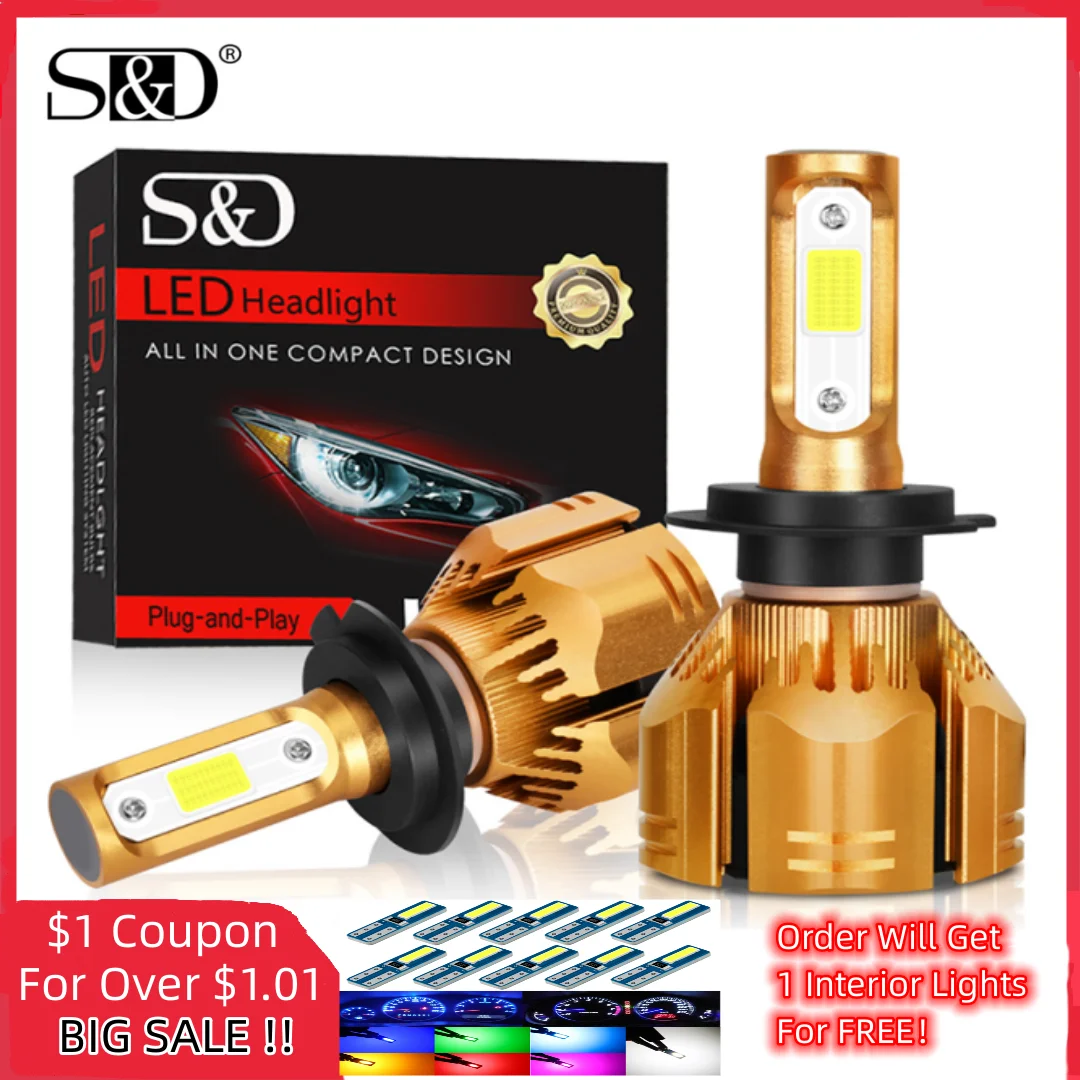 S&D H7 H4 LED Headlight Bulb 20000LM 120W H1 H11 9005 9006 HB3 HB4 9012 R11 Golden LED Car Light 12V 24V Auto Fog Lamp 6500K