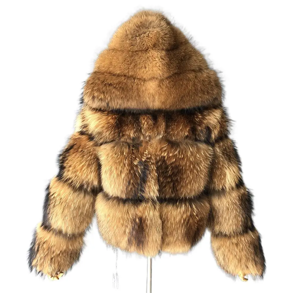 Natural Real Fox Fur Hooded Coat Jacket For Women  Fashion Slim Outwear Short Natural Raccoon Fur Winter Thick Warm Parka Coat enlarge