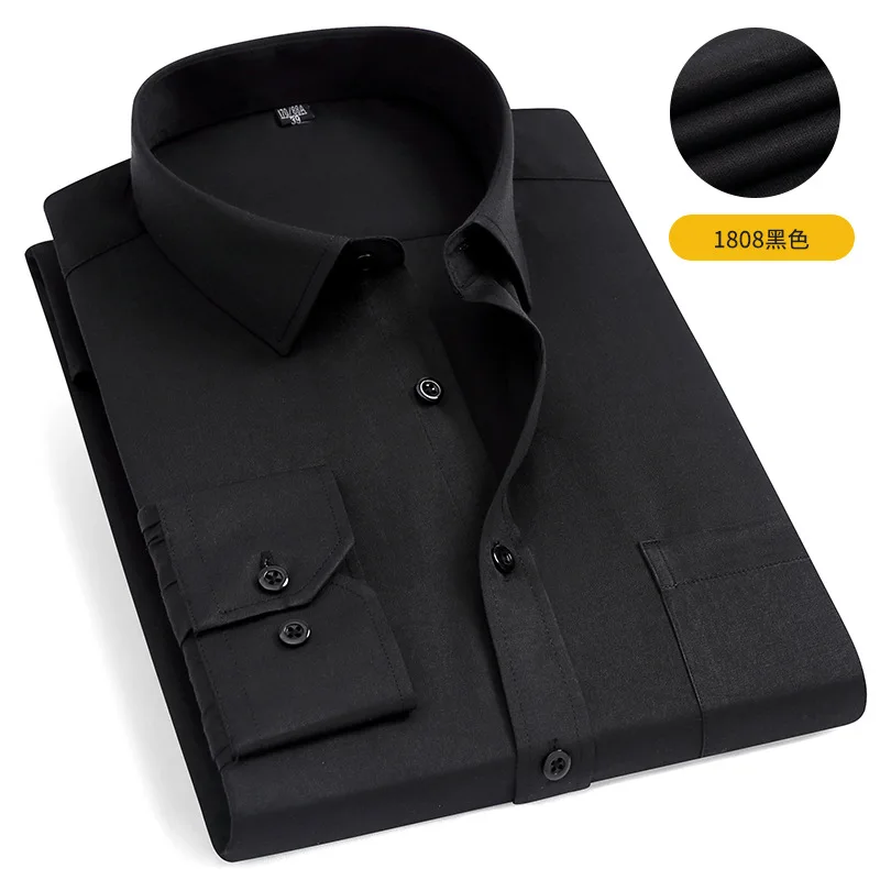 Spring and Autumn Men's Shirt Striped Cotton Long Sleeve New Business Casual Solid Color Free Ironing Anti-Wrinkle Slim Shirt