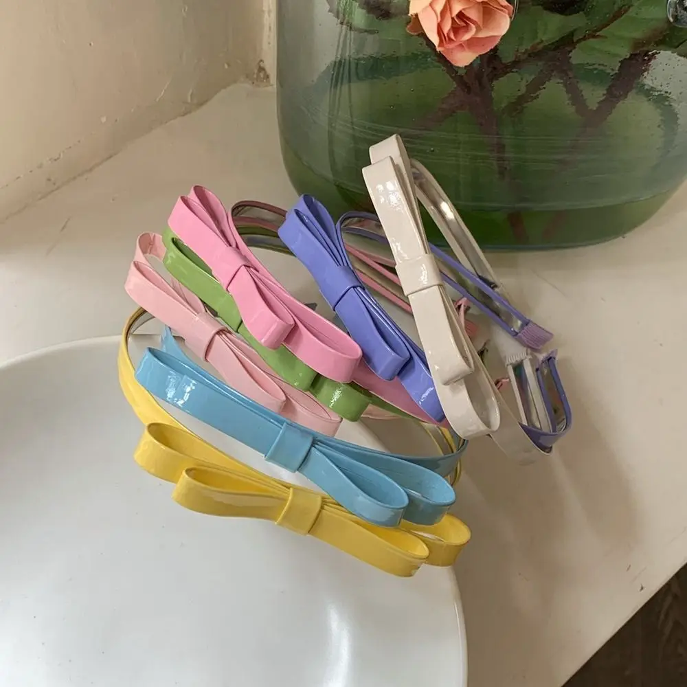 

Аксессуары, модный головной убор из искусственной кожи, Тонкая Повязка на голову, Женский ободок для волос, повязка на голову с бантом в Корейском стиле