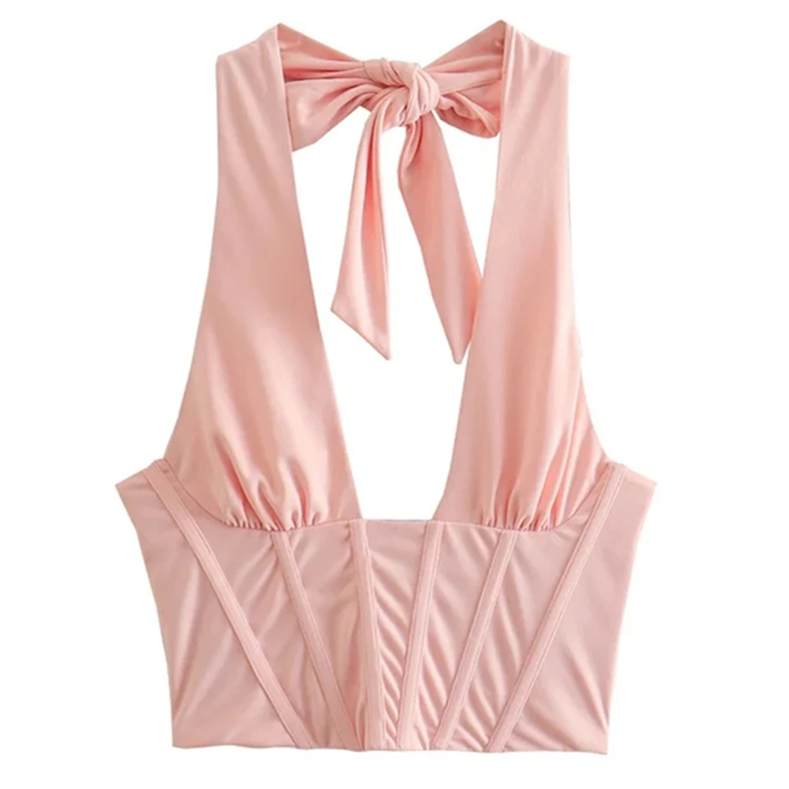 

Модный сексуальный розовый корсет Elmsk 2022 Ins с бантом и открытой спиной, футболки, женские короткие топы