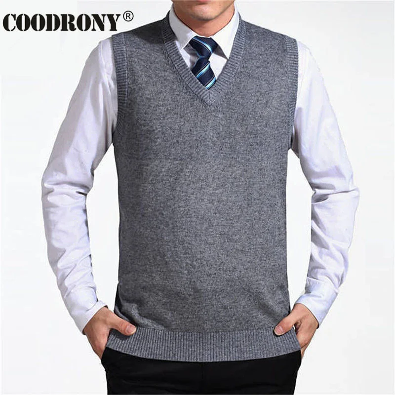 

COODRONY New Arrival Solid Color Sweater Vest Men Cashmere Sweaters Wool Pullover Men Brand V-Neck Sleeveless Jersey Hombre