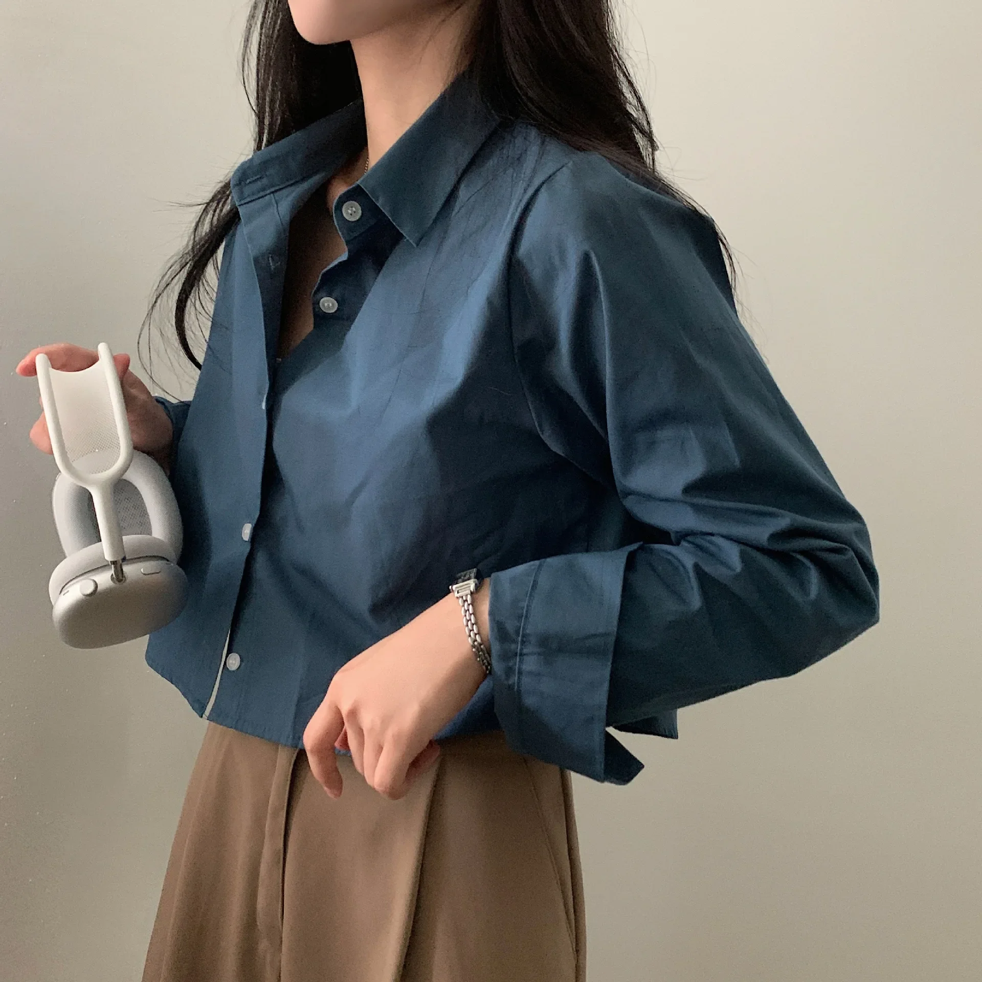 ChicshirtЖенская весенне-осенняя свободная рубашка для миниатюрных топов