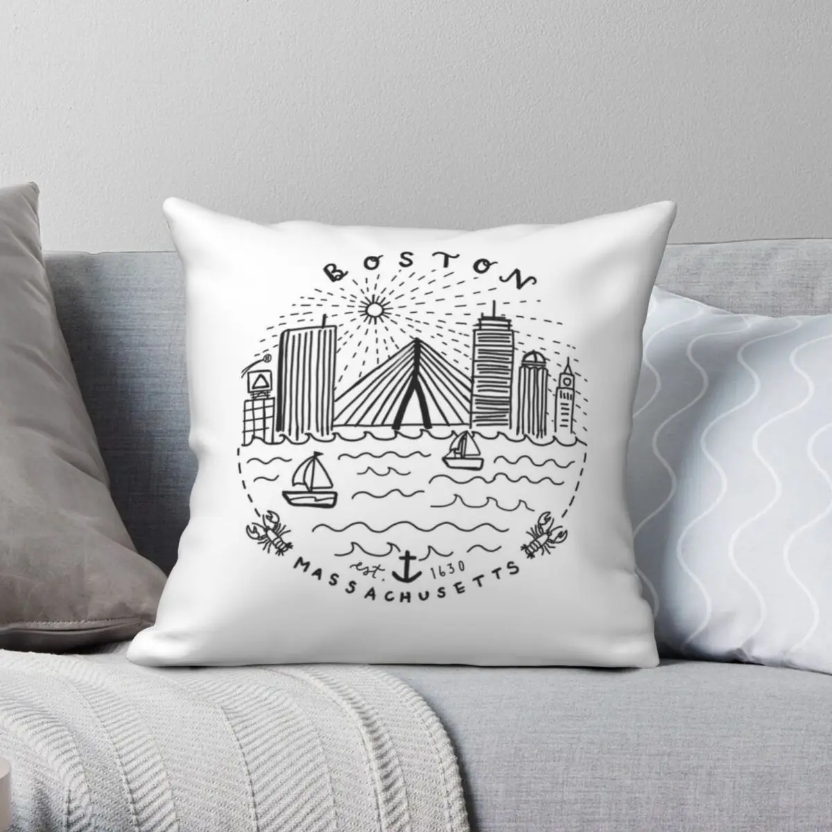 

Boston Mass Skyline Square Pillowcase Polyester Linen Velvet Printed Zip Decorative Pillow Case Bed Cushion Cover