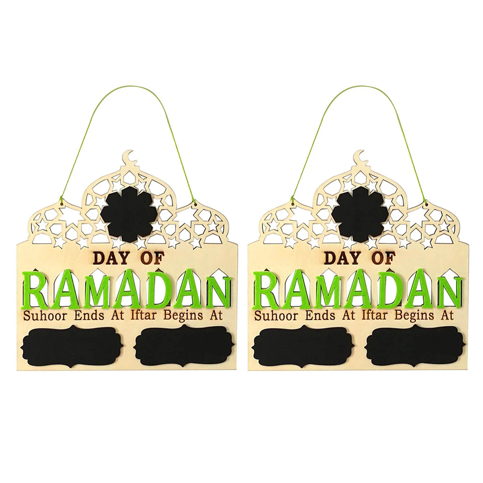 

2pcs Ramadan Advent Calendar Islamic Wooden Durable Party Supplies Eid Mubarak Hanging Decor Ornament Home Office Gift Countdown