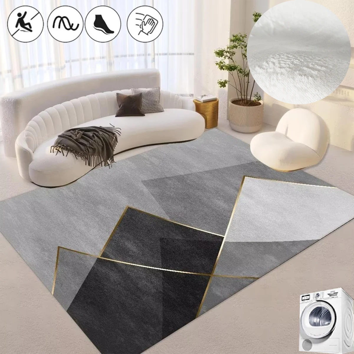 

Light Luxury Geometric Carpets Living Room Soft Flannel Rug Nordic Minimalist Style Lounge Mat Washable Rugs for Bedroom Decor
