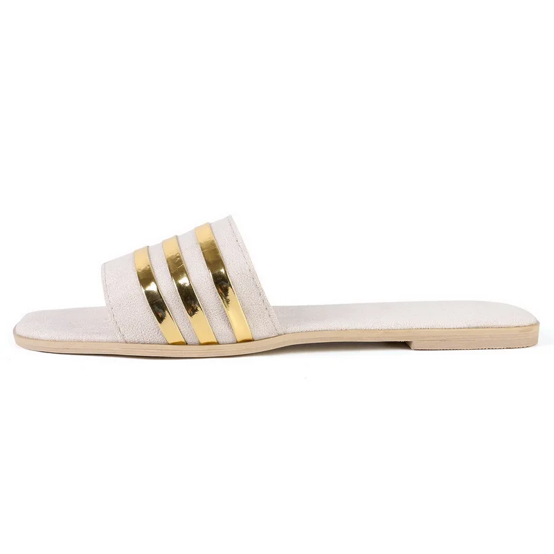 

Shiny Metal Stripe Women's Shoes, Fashionable Flat Shoes, Outdoor Casual Sandals Without LACES, The New 2022 Fashion Highquality