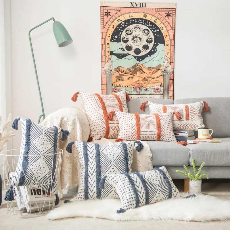 

Квадратная наволочка ручной работы, украшение для дома, гостиной, кровати, дивана, синего цвета, 55x45 см/30x50 см