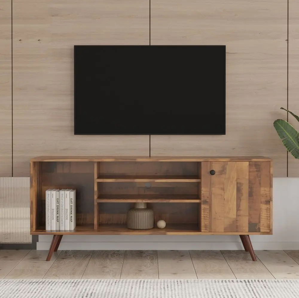 For Tvs Up To 60'', Entertainment Center With Open Storage Cabinet, Modern Tv Console For Living Room