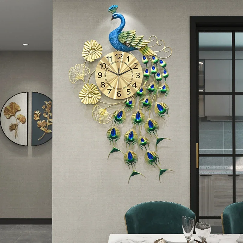 Фото Роскошные настенные часы Peacock: Минималистичный скандинавский дизайн, бесшумные, эстетичные, большие, для ресторана и домашнего декора №4