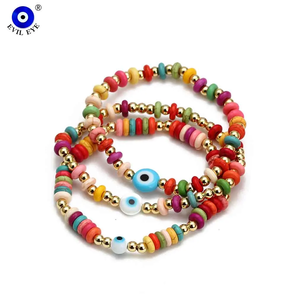 

EVIL EYE Multi Color Stone Beads Bracelet Adjustable Blue Turkish Evil Eye Bracelet Fashion Jewelry for Women Girls Men BE838