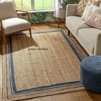rug jute square shape 100 handmade braided home decorative rustic look carpet living room floor decoration