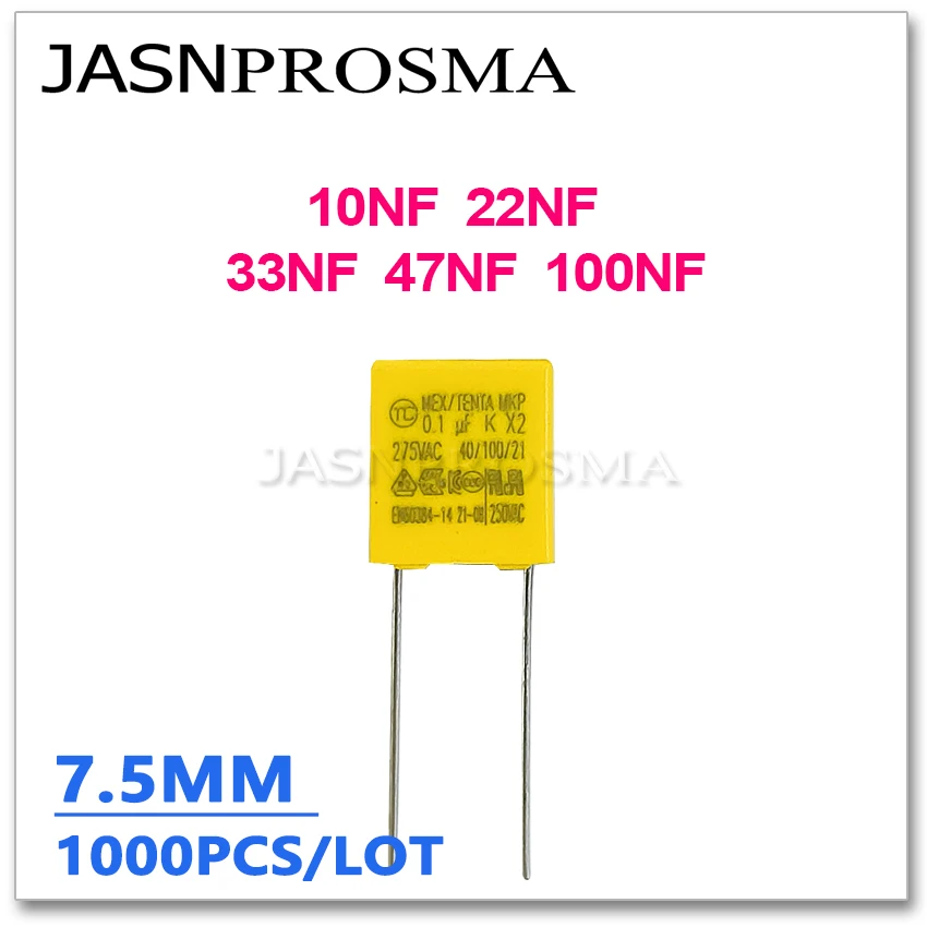 

JASNPROSMA X2 275VAC 10NF 22NF 33NF 47NF 100NF Pitch 7.5mm 1000PCS 0.01UF 0.022UF 0.033UF 0.047UF 0.1UF 10% K Safety Capacitor