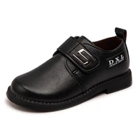 spring new black breathable boys pu school shoes 2022 hook loop simple britain style non slip hollow loafers casual children