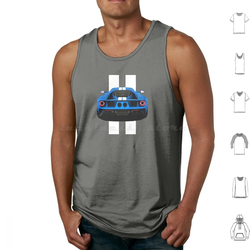 

American Muscle Car With White Vertical Stripes ( Rear ) Tank Tops Print Cotton Car Racing Speed White Stripes Racing